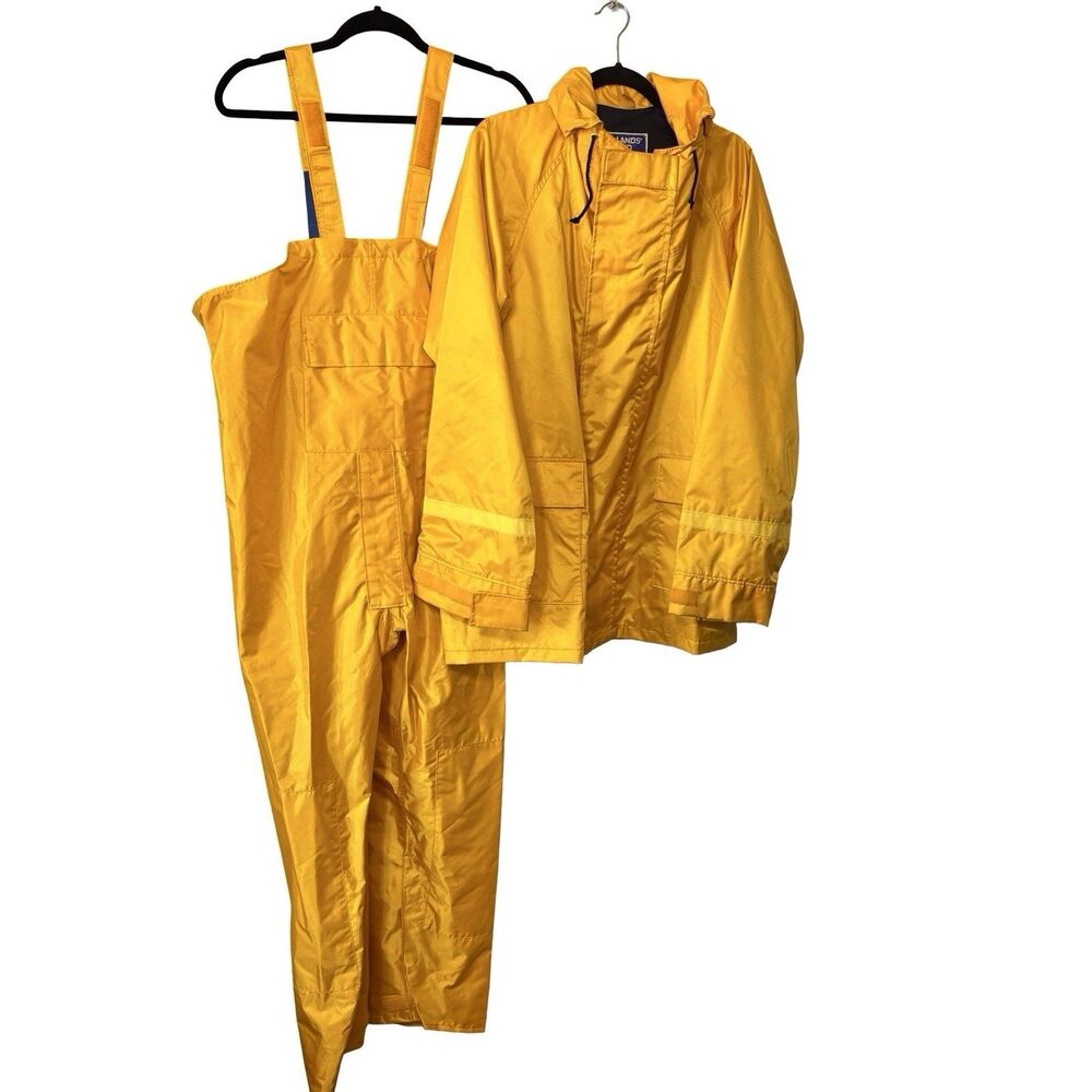 VTG LANDS END Yacht Store Foul Weather 2 Pc Rain Suit Jacket + Overalls Men’s M